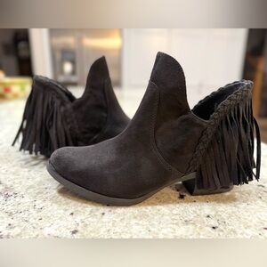 Not Rated Black faux Suede Fringe Ankle Booties “NEW”
